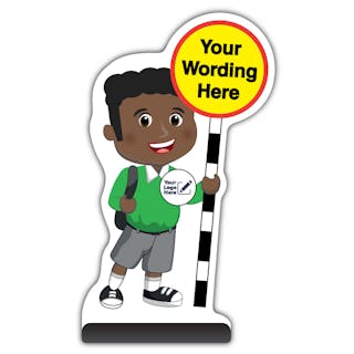Custom Kid Cut Out Pavement Sign - Toby - Green Uniform - Your Logo Here