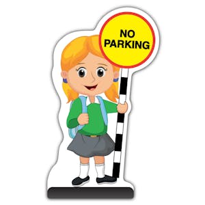 School Kid Cut Out Pavement Sign - Jess  - No Parking - Green Uniform