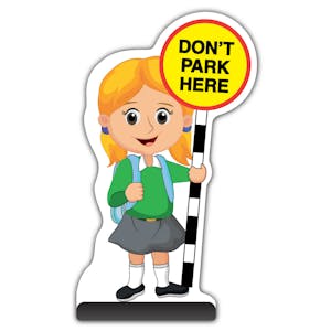 School Kid Cut Out Pavement Sign - Jess  - Don’t Park Here - Green Uniform