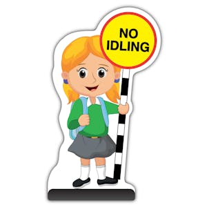 School Kid Cut Out Pavement Sign - Jess  - No Idling - Green Uniform