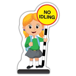 School Kid Cut Out Pavement Sign - Jess  - No Idling - Green Uniform