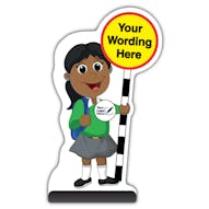 Custom Kid Cut Out Pavement Sign - Ruby - Green Uniform - Your Logo Here