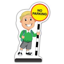 School Kid Cut Out Pavement Sign - Finn  - No Parking - Green Uniform