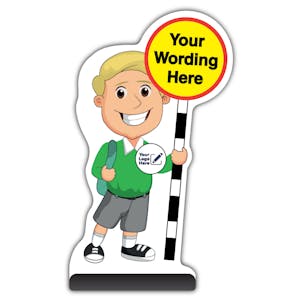 Custom Kid Cut Out Pavement Sign - Finn - Green Uniform - Your Logo Here