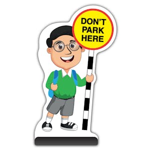 School Kid Cut Out Pavement Sign -  Liam  - Don’t Park Here - Green Uniform