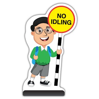 School Kid Cut Out Pavement Sign -  Liam  - No Idling - Green Uniform