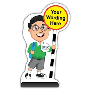 Custom Kid Cut Out Pavement Sign - Liam - Green Uniform - Your Logo Here