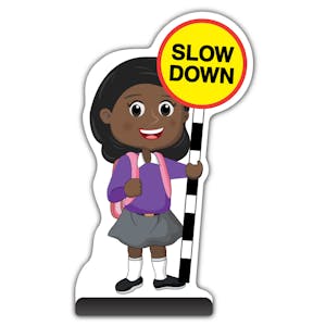 School Kid Cut Out Pavement Sign - Naomi  - Slow Down - Purple Uniform