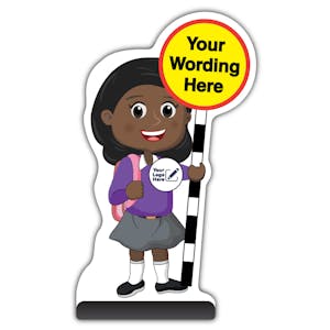 Custom Kid Cut Out Pavement Sign - Naomi - Purple Uniform - Your Logo Here