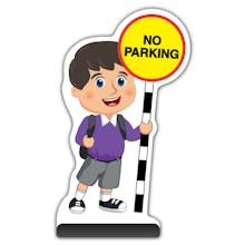 School Kid Cut Out Pavement Sign - Charlie  - No Parking - Purple Uniform