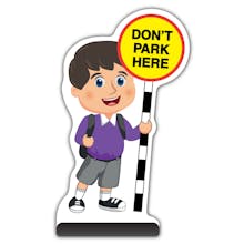 School Kid Cut Out Pavement Sign - Charlie  - Don’t Park Here - Purple Uniform