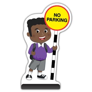 School Kid Cut Out Pavement Sign - Toby  - No Parking - Purple Uniform