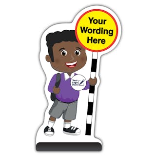 Custom Kid Cut Out Pavement Sign - Toby - Purple Uniform - Your Logo Here