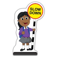 School Kid Cut Out Pavement Sign - Ruby  - Slow Down - Purple Uniform