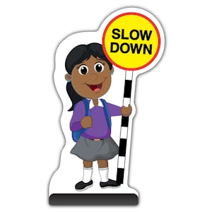 School Kid Cut Out Pavement Sign - Ruby  - Slow Down - Purple Uniform