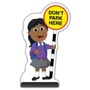 School Kid Cut Out Pavement Sign - Ruby  - Don’t Park Here - Purple Uniform