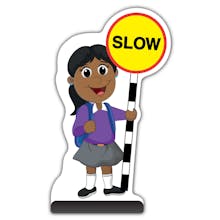 School Kid Cut Out Pavement Sign - Ruby  - Slow - Purple Uniform