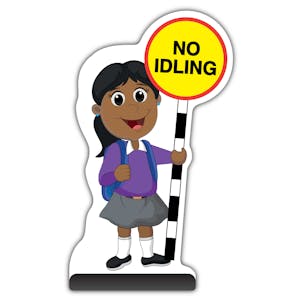 School Kid Cut Out Pavement Sign - Ruby  - No Idling - Purple Uniform