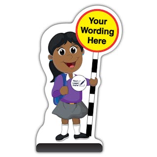 Custom Kid Cut Out Pavement Sign - Ruby - Purple Uniform - Your Logo Here