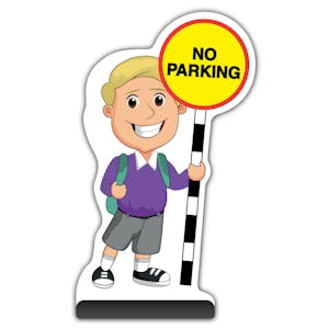 School Kid Cut Out Pavement Sign - Finn  - No Parking - Purple Uniform