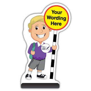 Custom Kid Cut Out Pavement Sign - Finn - Purple Uniform - Your Logo Here