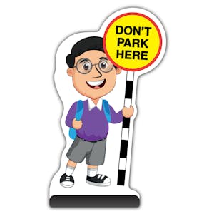 School Kid Cut Out Pavement Sign -  Liam  - Don’t Park Here - Purple Uniform