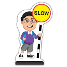 School Kid Cut Out Pavement Sign -  Liam  - Slow - Purple Uniform