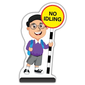School Kid Cut Out Pavement Sign -  Liam  - No Idling - Purple Uniform