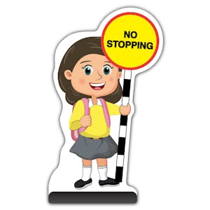 School Kid Cut Out Pavement Sign - Mollie  - No Stopping - Yellow Uniform