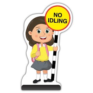 School Kid Cut Out Pavement Sign - Mollie  - No Idling - Yellow Uniform