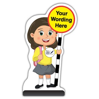 Custom Kid Cut Out Pavement Sign - Mollie - Yellow Uniform - Your Logo Here