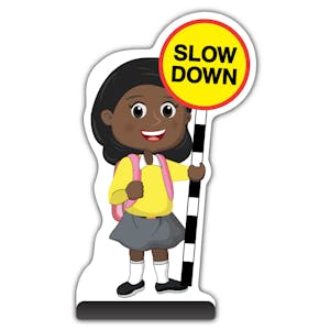 School Kid Cut Out Pavement Sign - Naomi  - Slow Down - Yellow Uniform