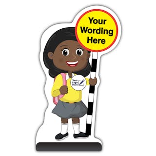 Custom Kid Cut Out Pavement Sign - Naomi - Yellow Uniform - Your Logo Here