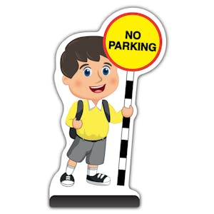 School Kid Cut Out Pavement Sign - Charlie  - No Parking - Yellow Uniform