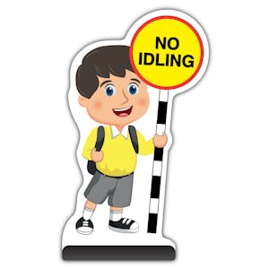 School Kid Cut Out Pavement Sign - Charlie  - No Idling - Yellow Uniform