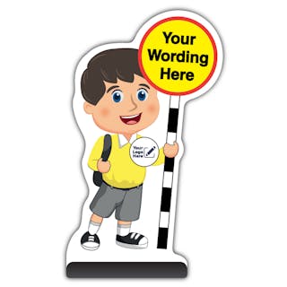 Custom Kid Cut Out Pavement Sign - Charlie - Yellow Uniform - Your Logo Here