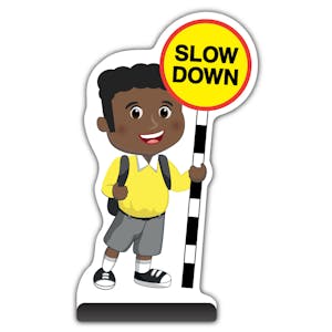 School Kid Cut Out Pavement Sign - Toby  - Slow Down - Yellow Uniform