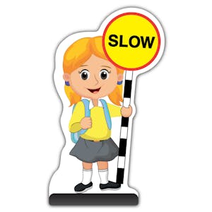 School Kid Cut Out Pavement Sign - Jess  - Slow - Yellow Uniform