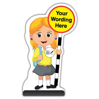 Custom Kid Cut Out Pavement Sign - Jess - Yellow Uniform - Your Logo Here