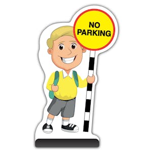 School Kid Cut Out Pavement Sign - Finn  - No Parking - Yellow Uniform