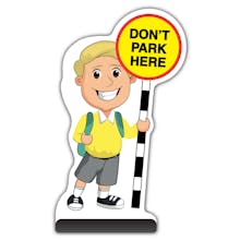 School Kid Cut Out Pavement Sign - Finn  - Don’t Park Here - Yellow Uniform