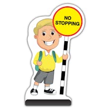 School Kid Cut Out Pavement Sign - Finn  - No Stopping - Yellow Uniform