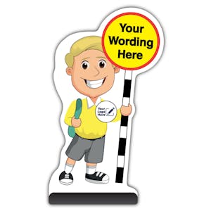 Custom Kid Cut Out Pavement Sign - Finn - Yellow Uniform - Your Logo Here