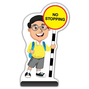 School Kid Cut Out Pavement Sign -  Liam  - No Stopping - Yellow Uniform