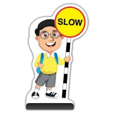 School Kid Cut Out Pavement Sign -  Liam  - Slow - Yellow Uniform