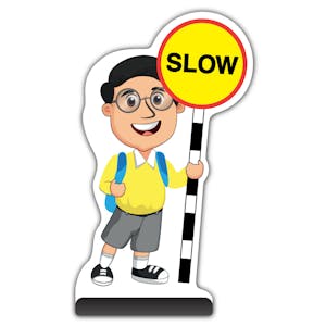 School Kid Cut Out Pavement Sign -  Liam  - Slow - Yellow Uniform