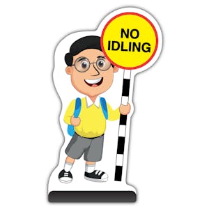 School Kid Cut Out Pavement Sign -  Liam  - No Idling - Yellow Uniform