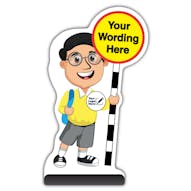Custom Kid Cut Out Pavement Sign - Liam - Yellow Uniform - Your Logo Here