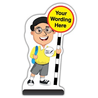 Custom Kid Cut Out Pavement Sign - Liam - Yellow Uniform - Your Logo Here