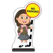 School Kid Cut Out Pavement Sign - Mollie  - No Parking - Brown Uniform 